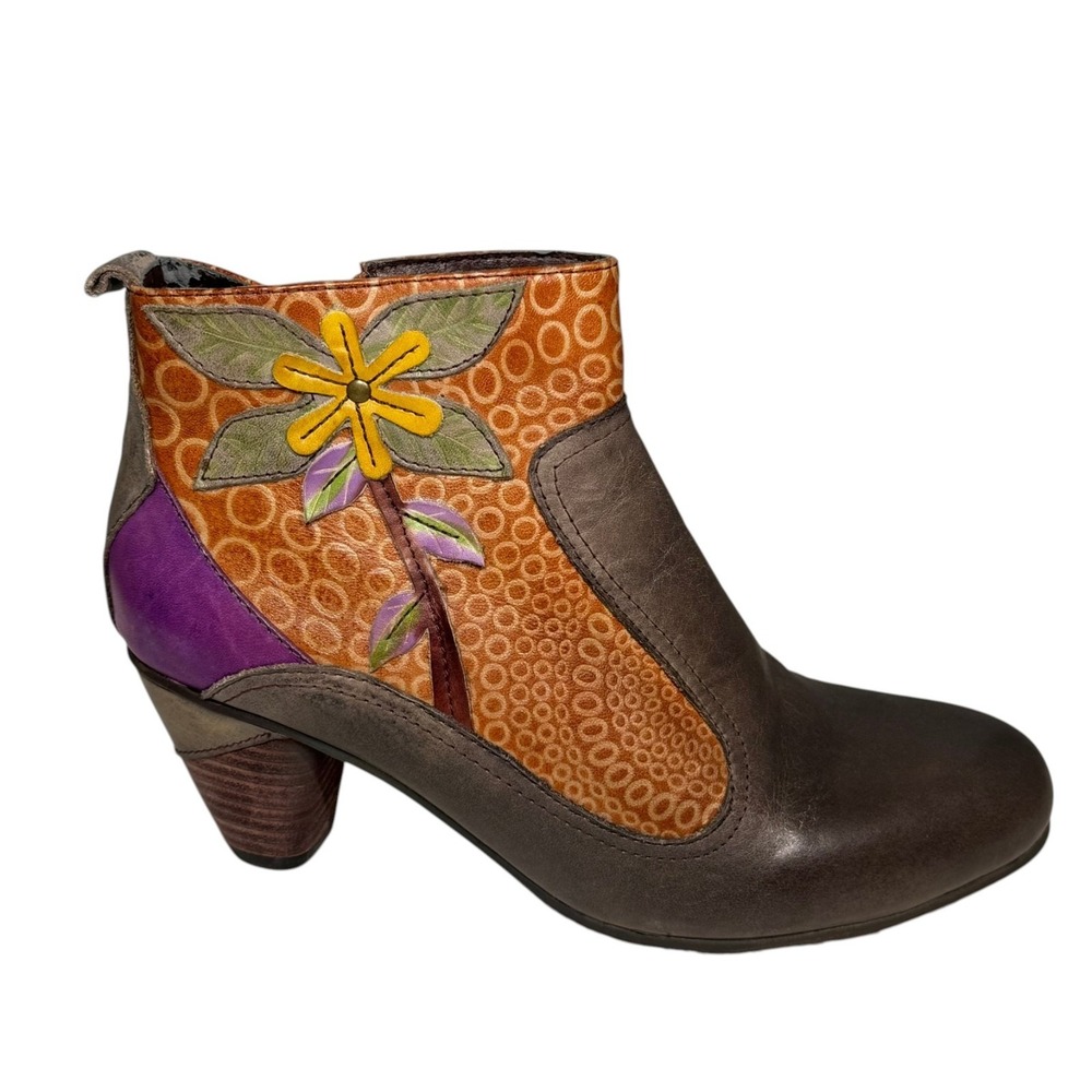 L'Artiste by Spring Step Dramatic Floral Ankle Boots Mixed Leather EU 39 US 8.5